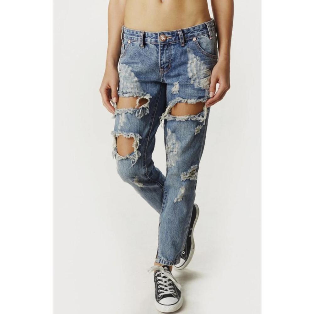 One Teaspoon Freebirds Low Rise Distressed Jeans Brave Blue - Size - 24
